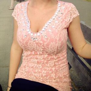 ✨Coral Lace Beaded V neck Top✨